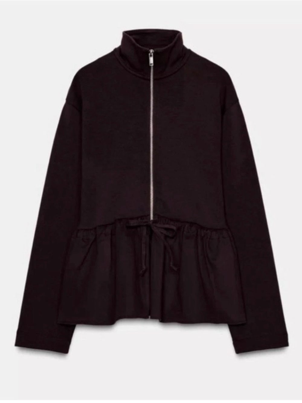 Zara Contrasting Peplum Drawstring Bomber Jacket Size Medium In Color Wine NWT